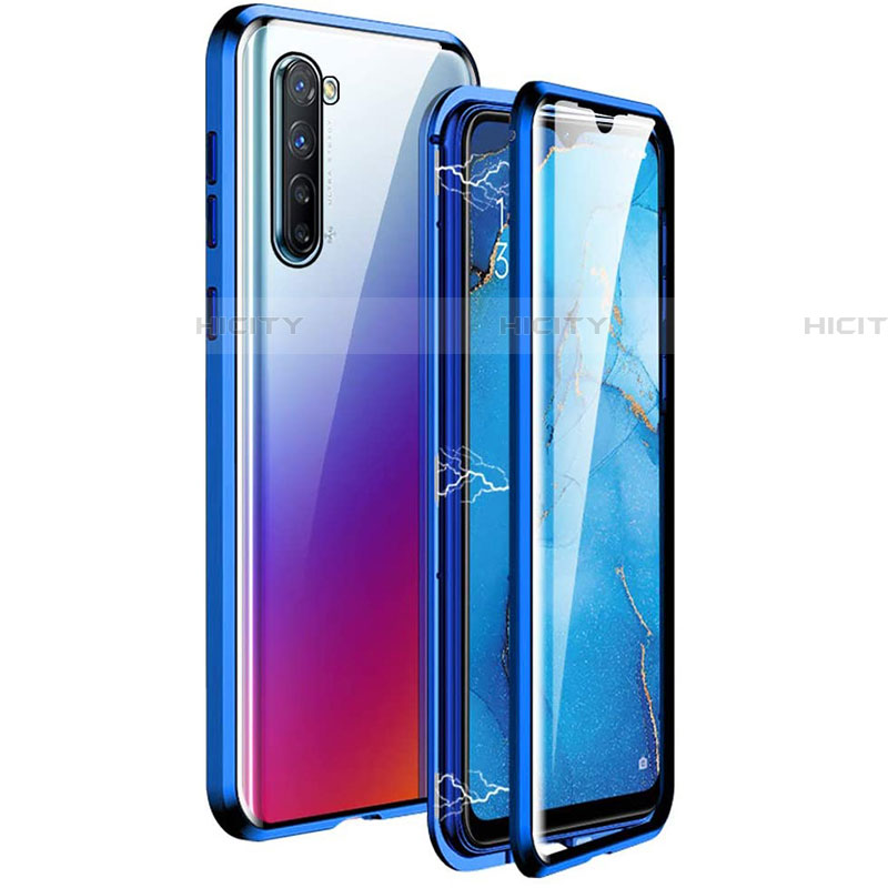 Custodia Lusso Alluminio Laterale Specchio 360 Gradi Cover M06 per Oppo Find X2 Lite Blu