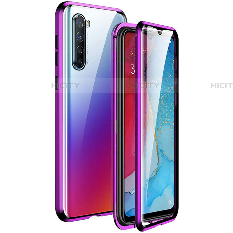 Custodia Lusso Alluminio Laterale Specchio 360 Gradi Cover M06 per Oppo Reno3 Viola