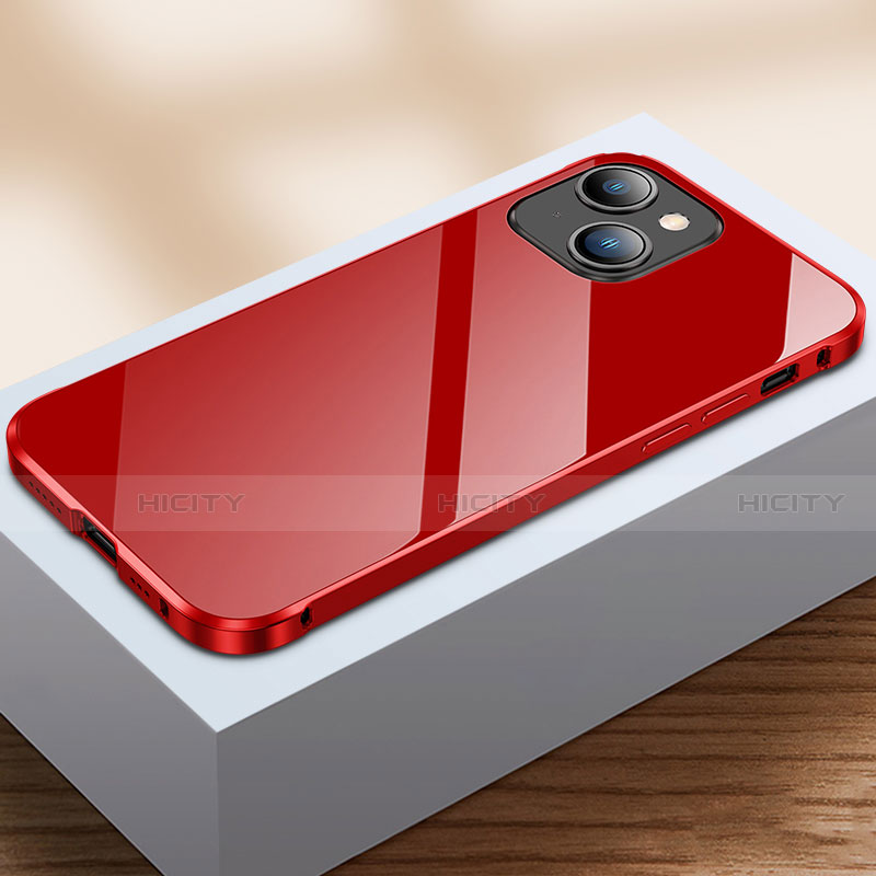 Custodia Lusso Alluminio Laterale Specchio 360 Gradi Cover M07 per Apple iPhone 14 Rosso