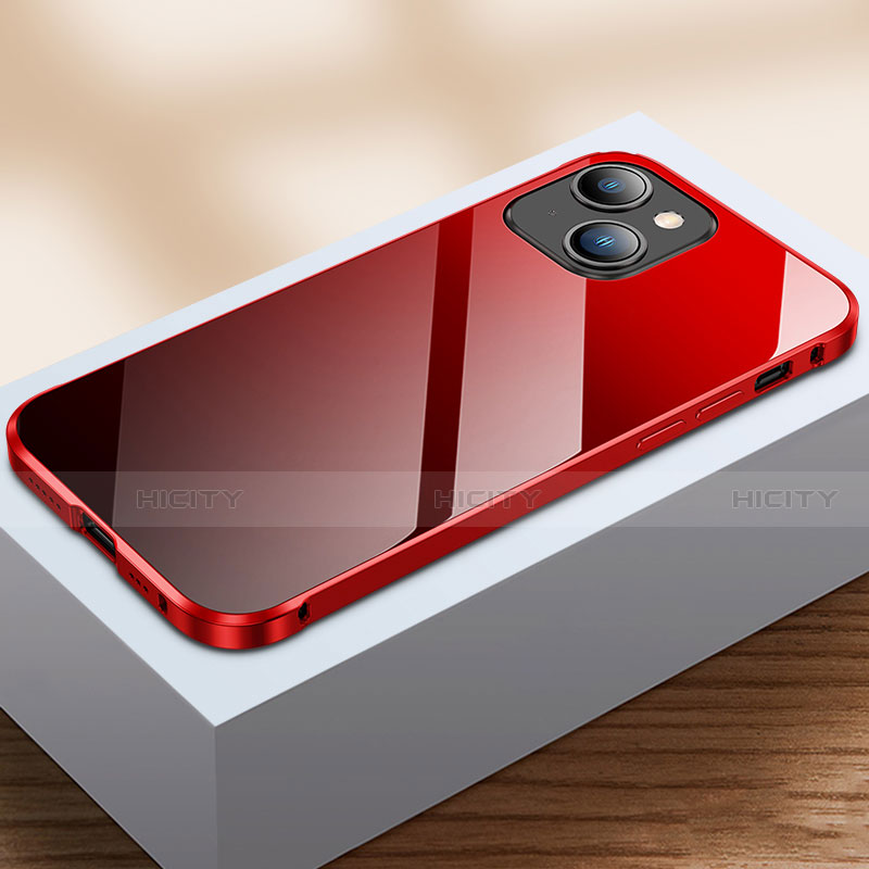 Custodia Lusso Alluminio Laterale Specchio 360 Gradi Cover M07 per Apple iPhone 15 Plus Rosso e Nero