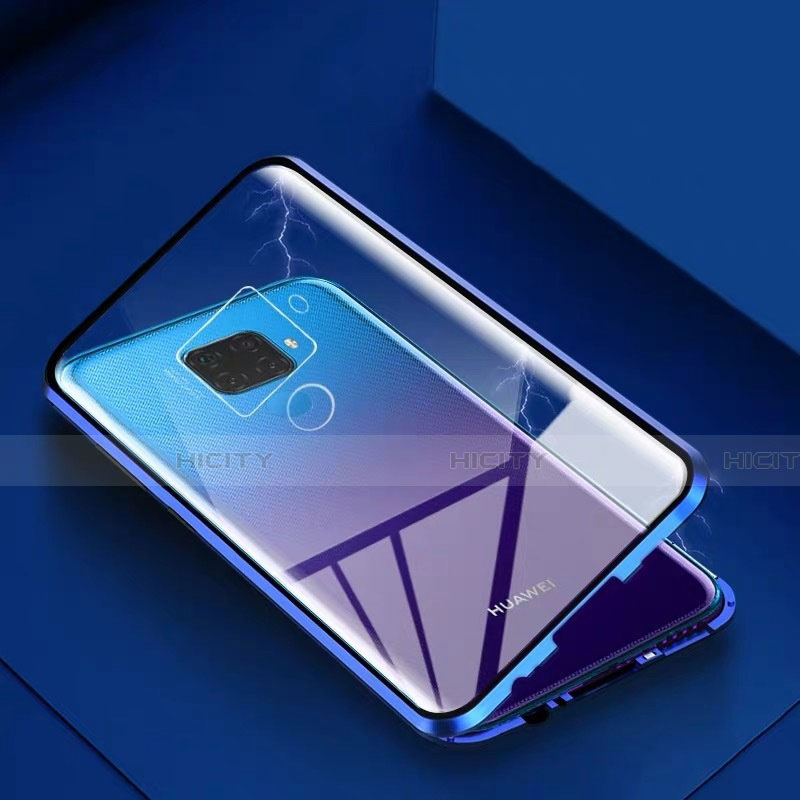 Custodia Lusso Alluminio Laterale Specchio 360 Gradi Cover M07 per Huawei Mate 30 Lite Blu