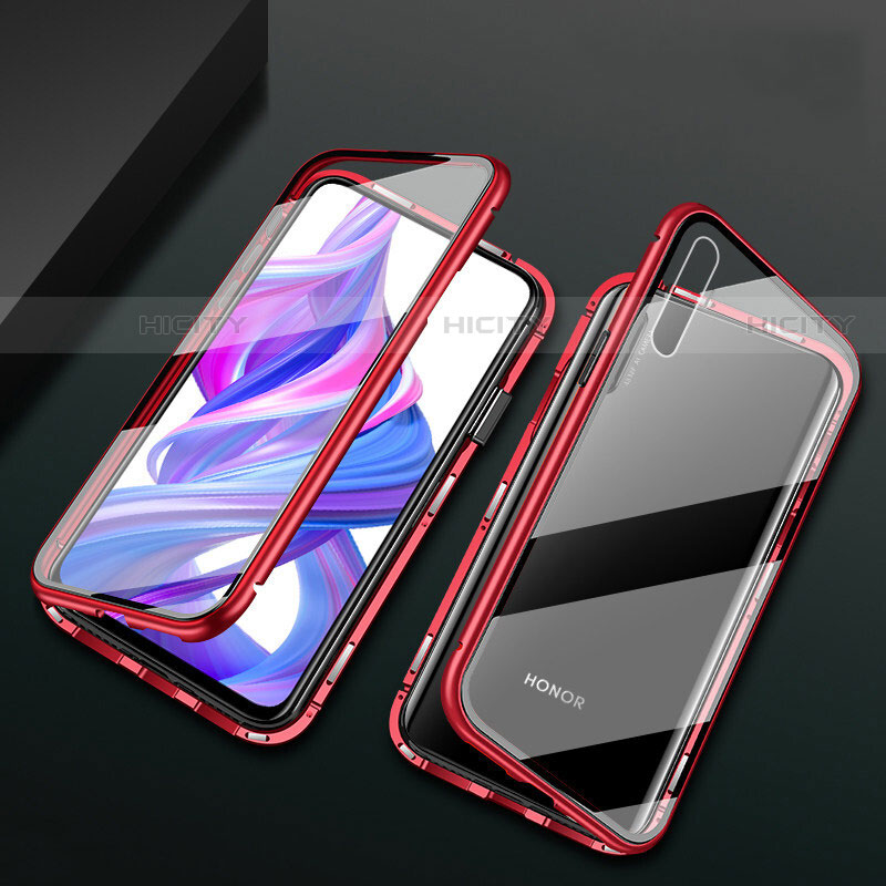 Custodia Lusso Alluminio Laterale Specchio 360 Gradi Cover M07 per Huawei P Smart Pro (2019) Rosso