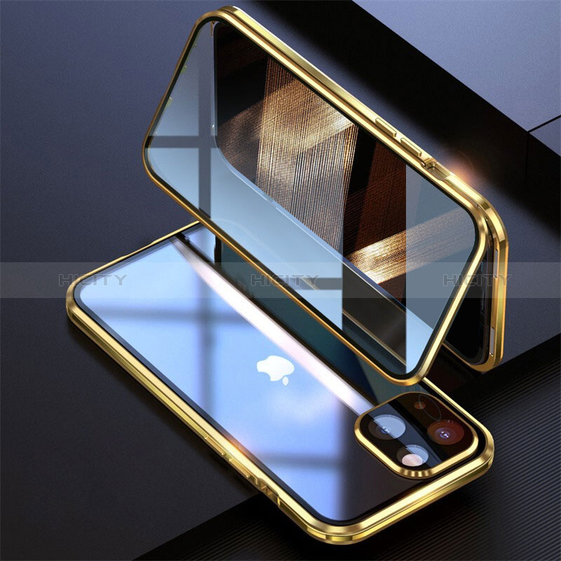 Custodia Lusso Alluminio Laterale Specchio 360 Gradi Cover M08 per Apple iPhone 15 Plus Oro