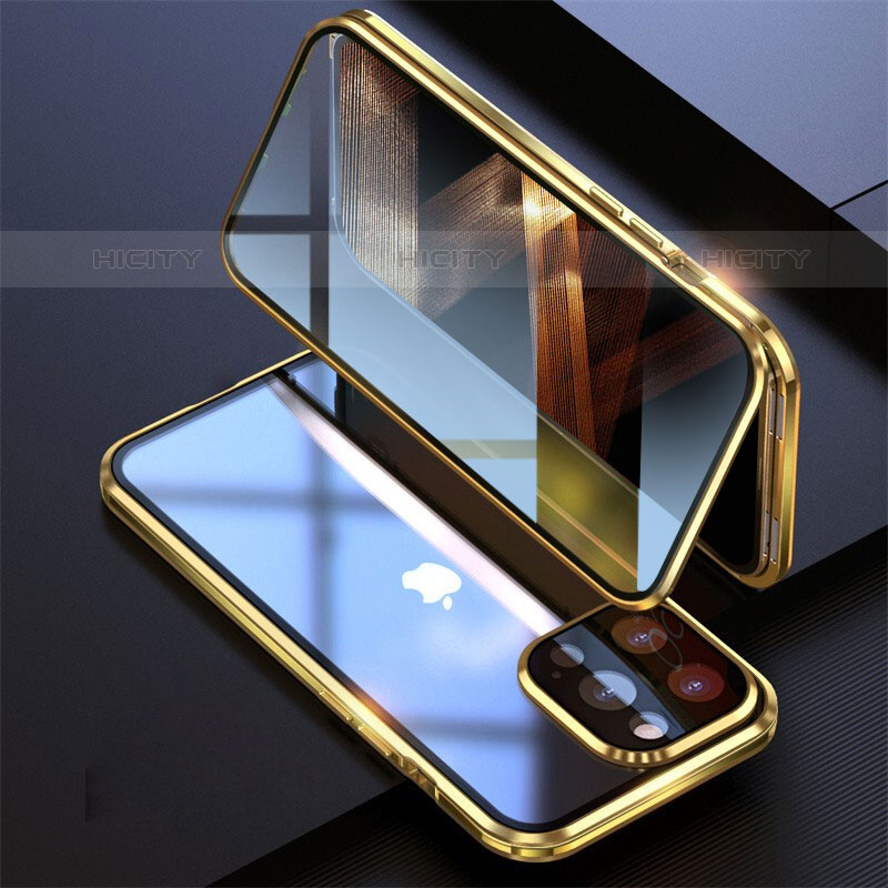 Custodia Lusso Alluminio Laterale Specchio 360 Gradi Cover M08 per Apple iPhone 15 Pro Oro