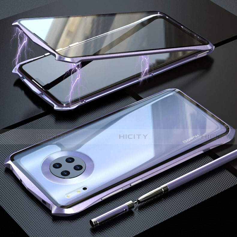 Custodia Lusso Alluminio Laterale Specchio 360 Gradi Cover M08 per Huawei Mate 30 5G Viola