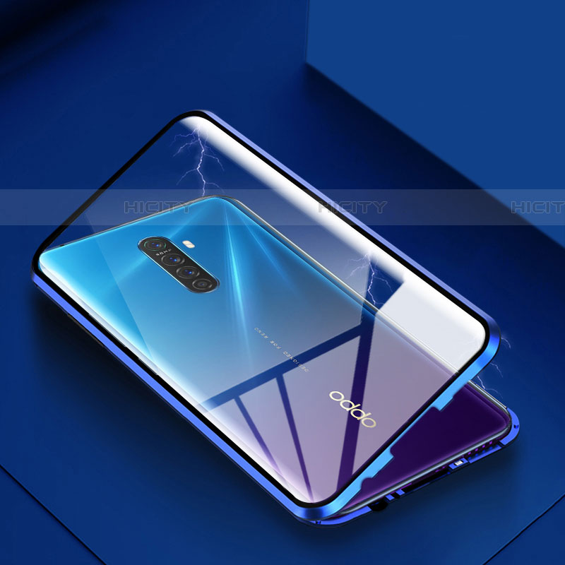 Custodia Lusso Alluminio Laterale Specchio 360 Gradi Cover M09 per Oppo Reno Ace Blu