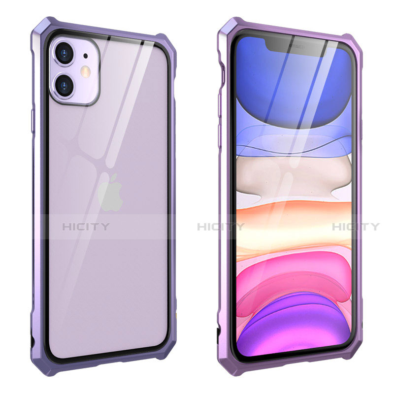 Custodia Lusso Alluminio Laterale Specchio 360 Gradi Cover M10 per Apple iPhone 11 Viola