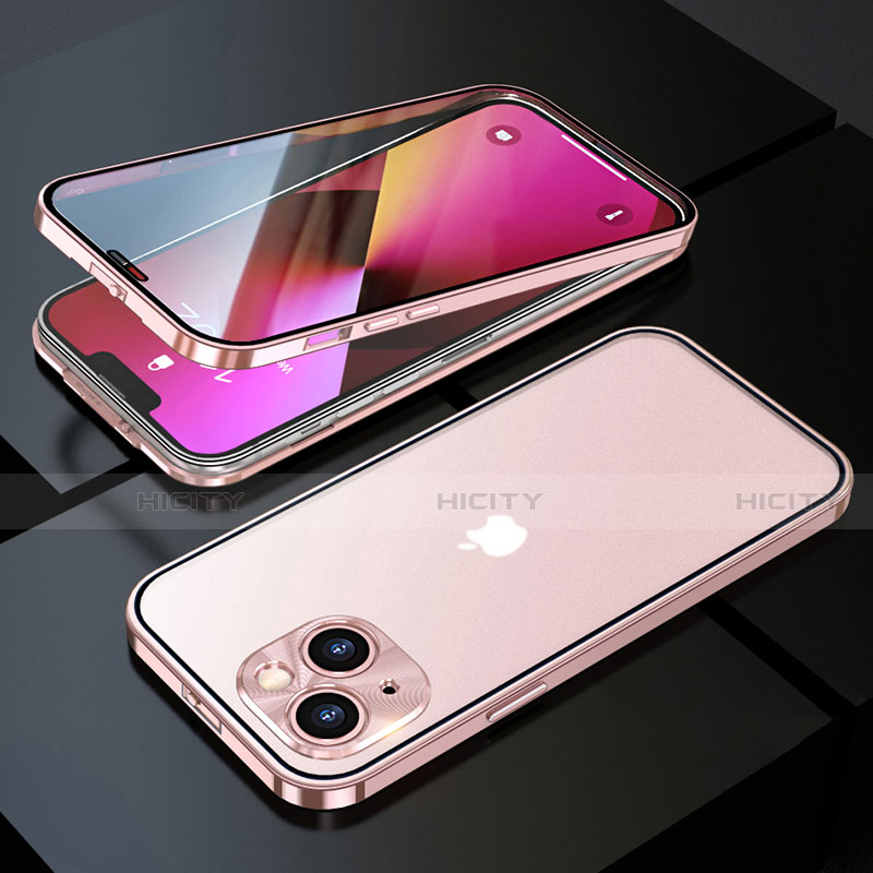 Custodia Lusso Alluminio Laterale Specchio 360 Gradi Cover M10 per Apple iPhone 13 Oro Rosa