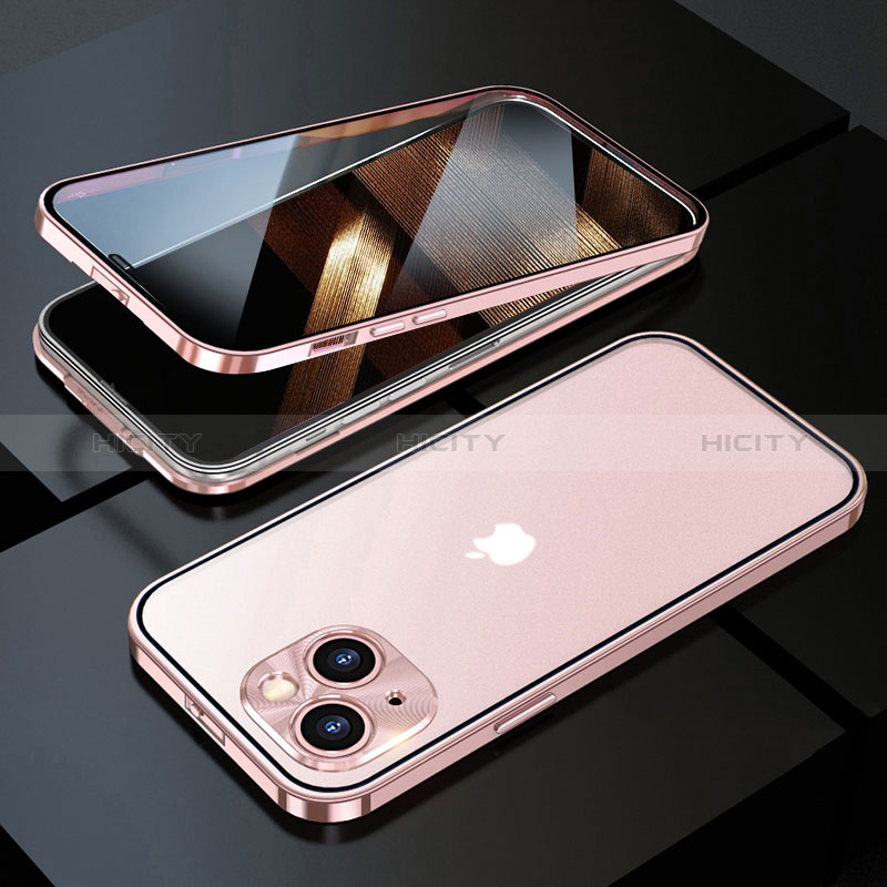 Custodia Lusso Alluminio Laterale Specchio 360 Gradi Cover M10 per Apple iPhone 15 Oro Rosa