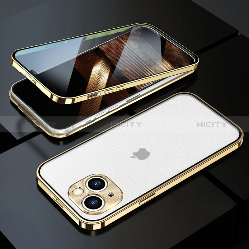 Custodia Lusso Alluminio Laterale Specchio 360 Gradi Cover M10 per Apple iPhone 15 Plus Oro