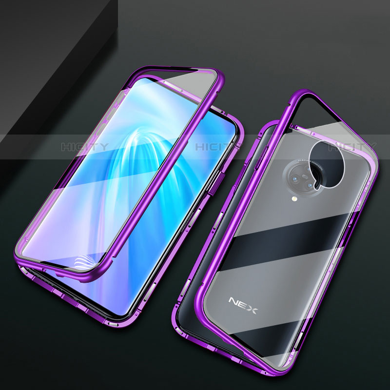 Custodia Lusso Alluminio Laterale Specchio 360 Gradi Cover M10 per Vivo Nex 3 Viola