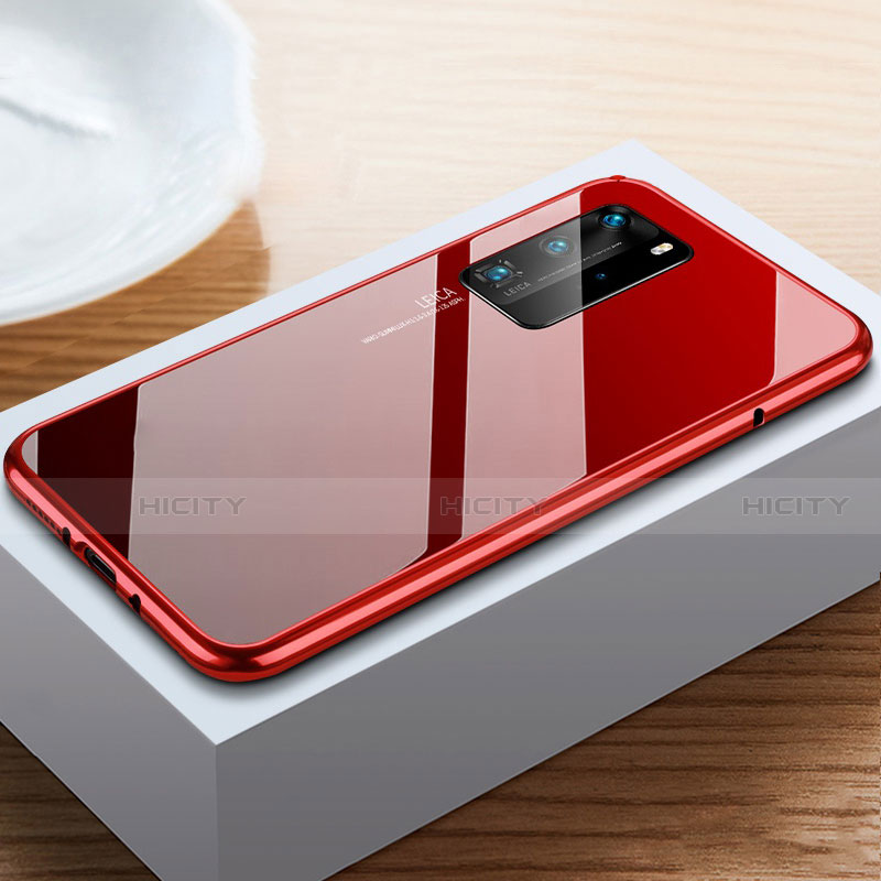 Custodia Lusso Alluminio Laterale Specchio 360 Gradi Cover N01 per Huawei P40 Pro Rosso e Nero