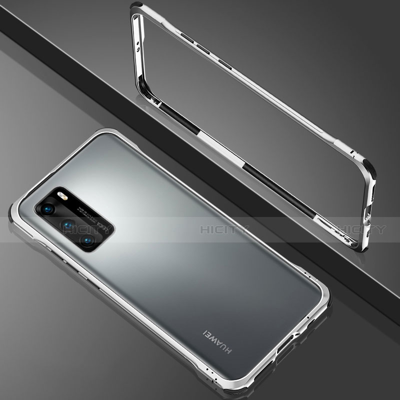 Custodia Lusso Alluminio Laterale Specchio 360 Gradi Cover N02 per Huawei P40 Argento