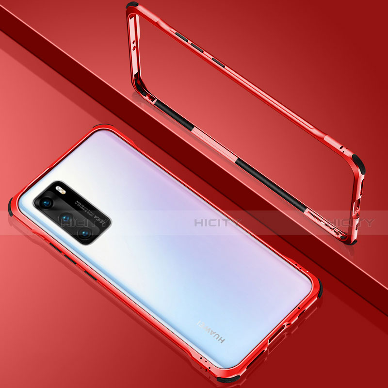 Custodia Lusso Alluminio Laterale Specchio 360 Gradi Cover N02 per Huawei P40 Rosso