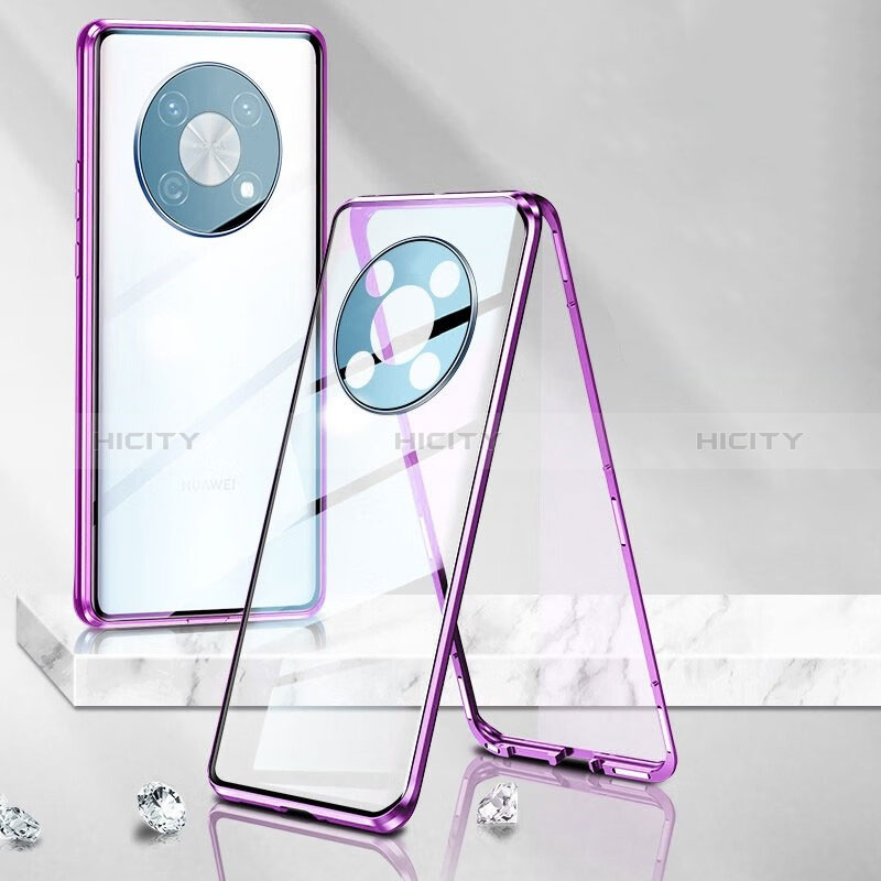 Custodia Lusso Alluminio Laterale Specchio 360 Gradi Cover P01 per Huawei Enjoy 50 Pro Viola