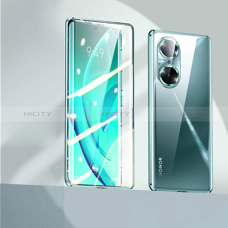 Custodia Lusso Alluminio Laterale Specchio 360 Gradi Cover P01 per Huawei Honor 60 Pro 5G Verde