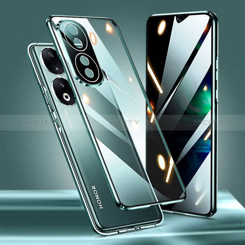 Custodia Lusso Alluminio Laterale Specchio 360 Gradi Cover P01 per Huawei Honor 90 5G Verde