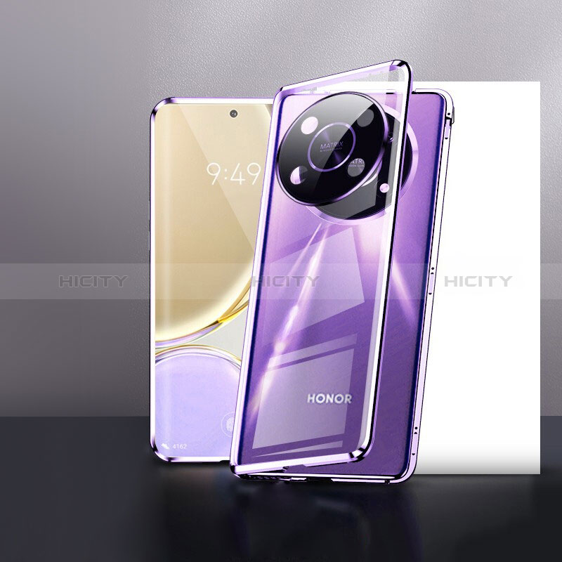 Custodia Lusso Alluminio Laterale Specchio 360 Gradi Cover P01 per Huawei Honor Magic4 Lite 5G Viola