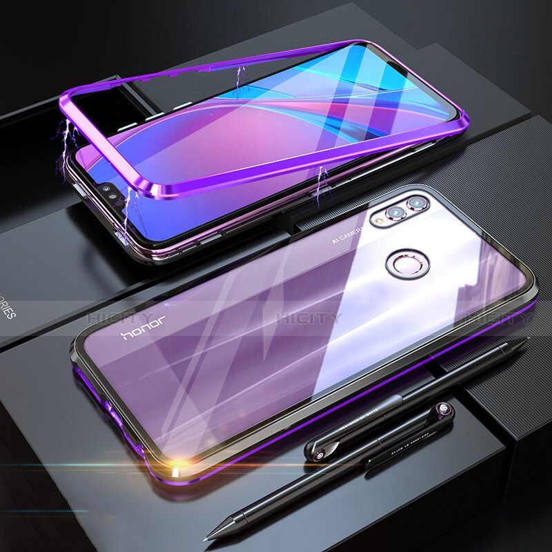 Custodia Lusso Alluminio Laterale Specchio 360 Gradi Cover P01 per Huawei Honor V10 Lite Viola