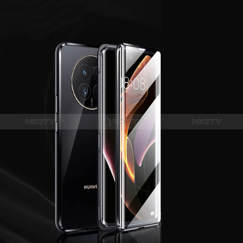 Custodia Lusso Alluminio Laterale Specchio 360 Gradi Cover P01 per Huawei Nova Y91 Nero