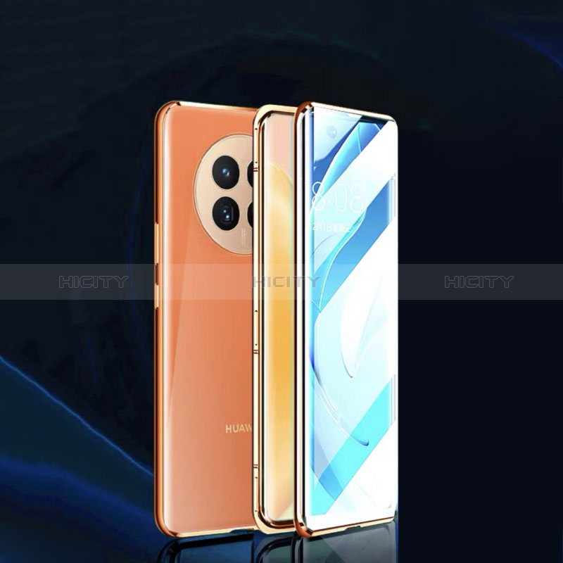 Custodia Lusso Alluminio Laterale Specchio 360 Gradi Cover P01 per Huawei Nova Y91 Oro