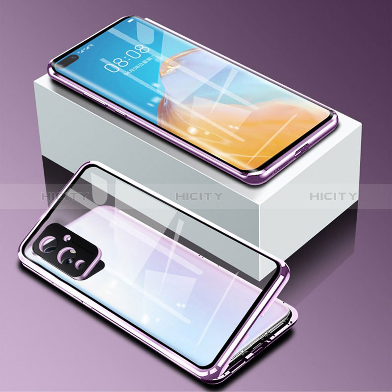 Custodia Lusso Alluminio Laterale Specchio 360 Gradi Cover P01 per OnePlus 9 5G Viola