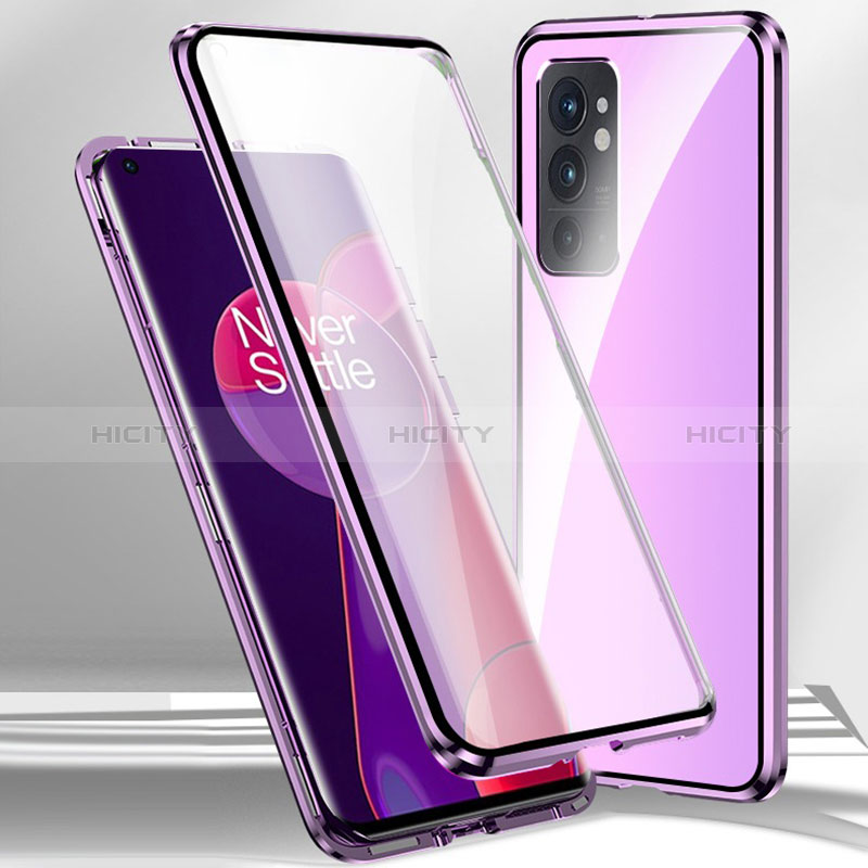 Custodia Lusso Alluminio Laterale Specchio 360 Gradi Cover P01 per OnePlus 9RT 5G Viola