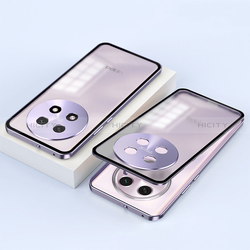 Custodia Lusso Alluminio Laterale Specchio 360 Gradi Cover P01 per Oppo A2 Pro 5G Viola