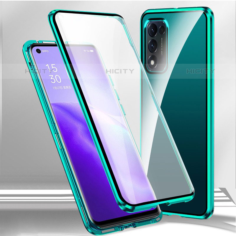 Custodia Lusso Alluminio Laterale Specchio 360 Gradi Cover P01 per Oppo A53s 5G Verde