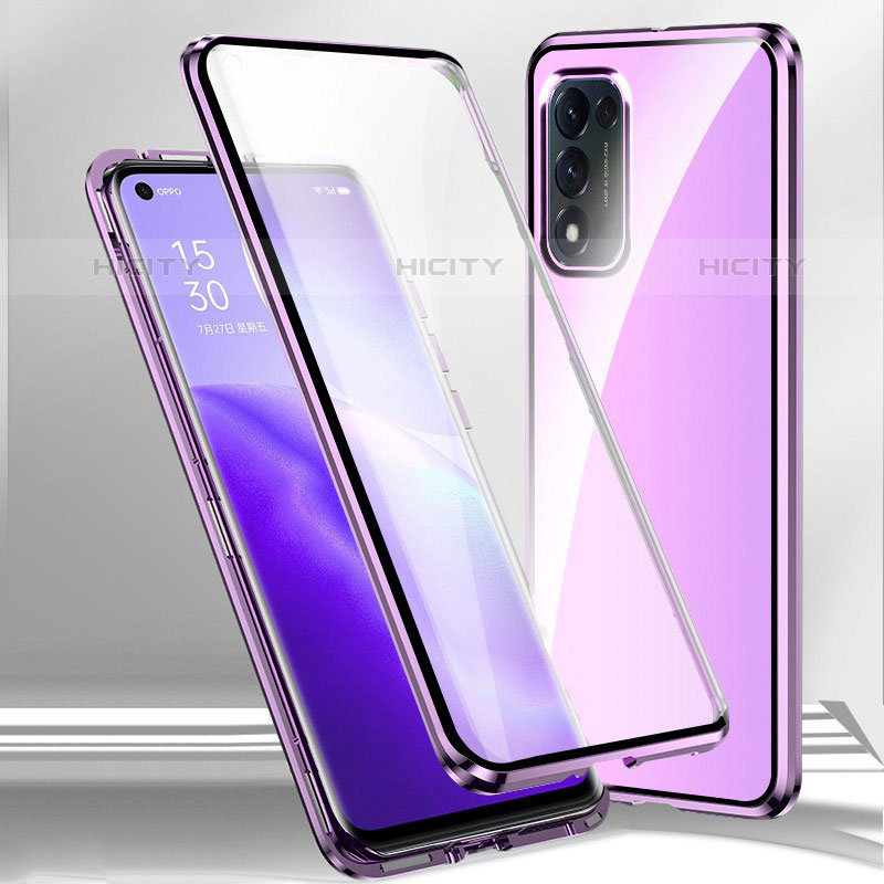 Custodia Lusso Alluminio Laterale Specchio 360 Gradi Cover P01 per Oppo A53s 5G Viola