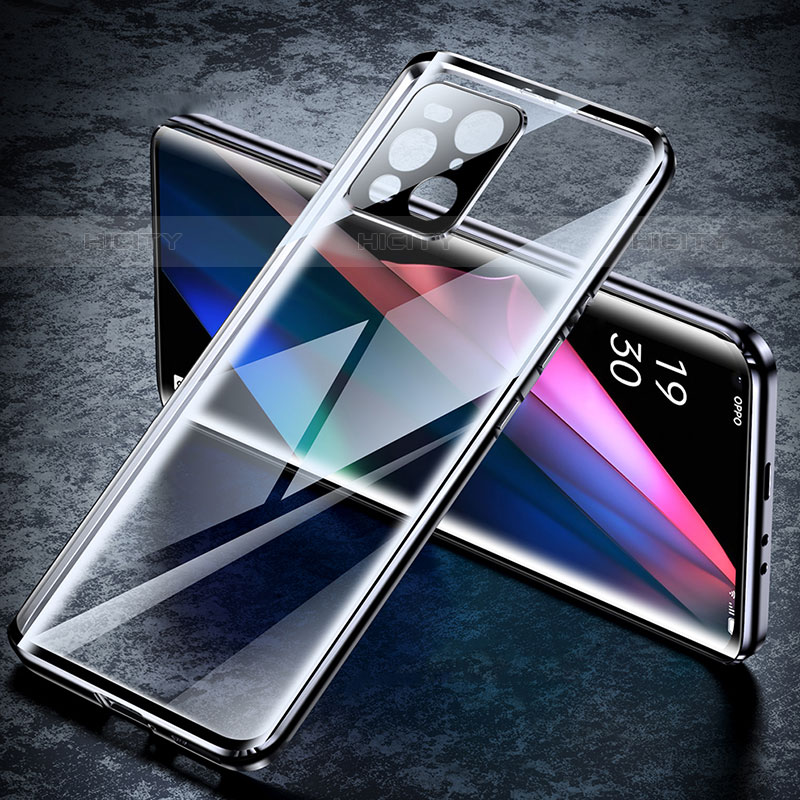 Custodia Lusso Alluminio Laterale Specchio 360 Gradi Cover P01 per Oppo Find X3 Pro 5G