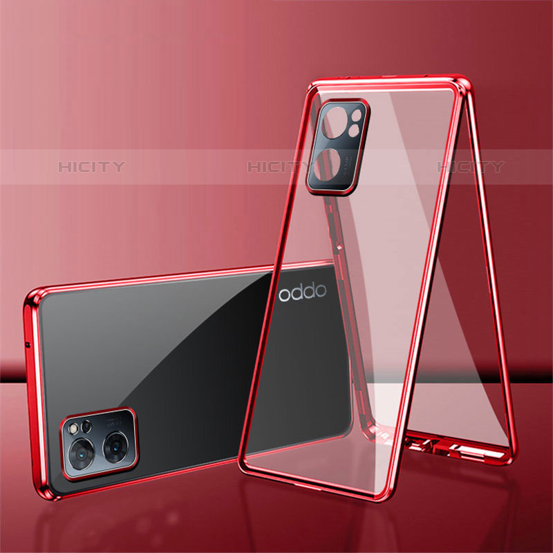 Custodia Lusso Alluminio Laterale Specchio 360 Gradi Cover P01 per Oppo Reno7 SE 5G Rosso