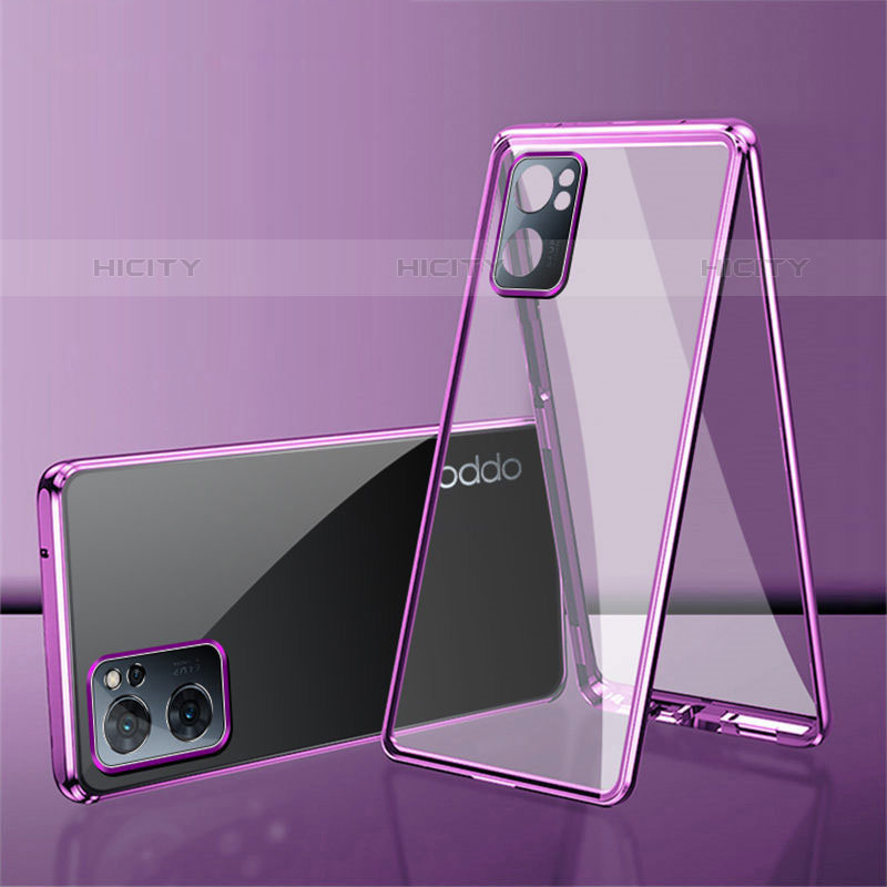 Custodia Lusso Alluminio Laterale Specchio 360 Gradi Cover P01 per Oppo Reno7 SE 5G Viola