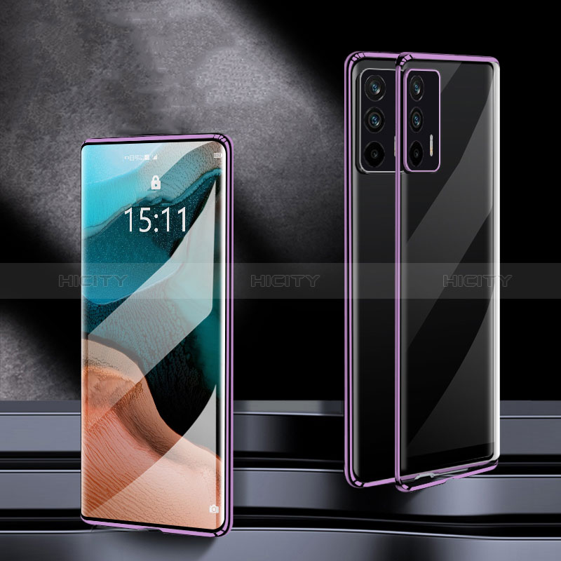 Custodia Lusso Alluminio Laterale Specchio 360 Gradi Cover P01 per Realme GT Neo 5G Viola