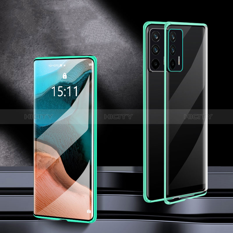 Custodia Lusso Alluminio Laterale Specchio 360 Gradi Cover P01 per Realme Q3 Pro 5G Verde