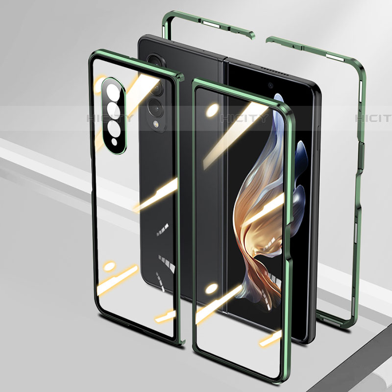 Custodia Lusso Alluminio Laterale Specchio 360 Gradi Cover P01 per Samsung Galaxy Z Fold4 5G Verde