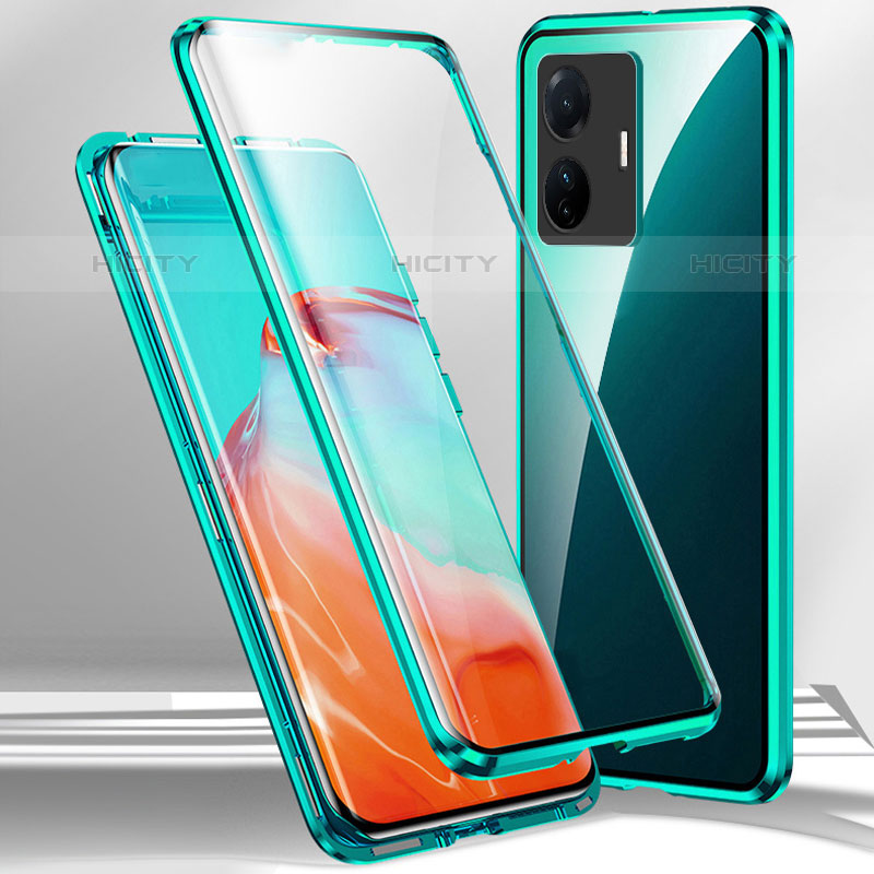 Custodia Lusso Alluminio Laterale Specchio 360 Gradi Cover P01 per Vivo T1 Pro 5G Verde