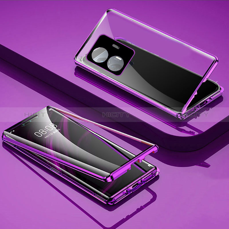 Custodia Lusso Alluminio Laterale Specchio 360 Gradi Cover per Samsung  Galaxy S24 Ultra 5G Viola