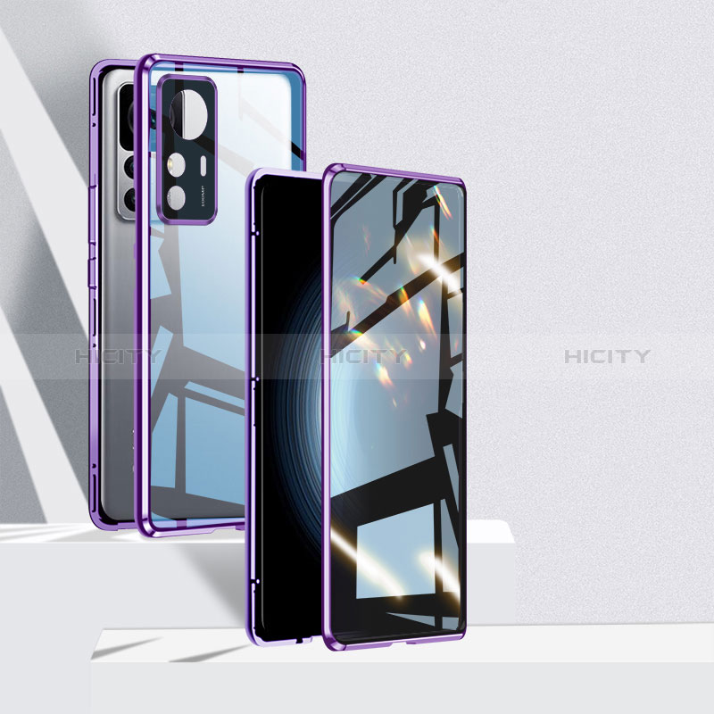 Custodia Lusso Alluminio Laterale Specchio 360 Gradi Cover P01 per Xiaomi Mi 12T Pro 5G Viola