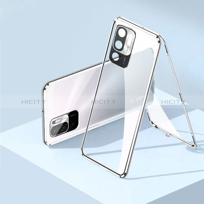 Custodia Lusso Alluminio Laterale Specchio 360 Gradi Cover P01 per Xiaomi POCO M3 Pro 5G Argento