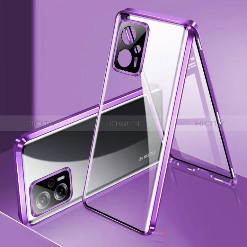 Custodia Lusso Alluminio Laterale Specchio 360 Gradi Cover P01 per Xiaomi Poco X4 GT 5G Viola