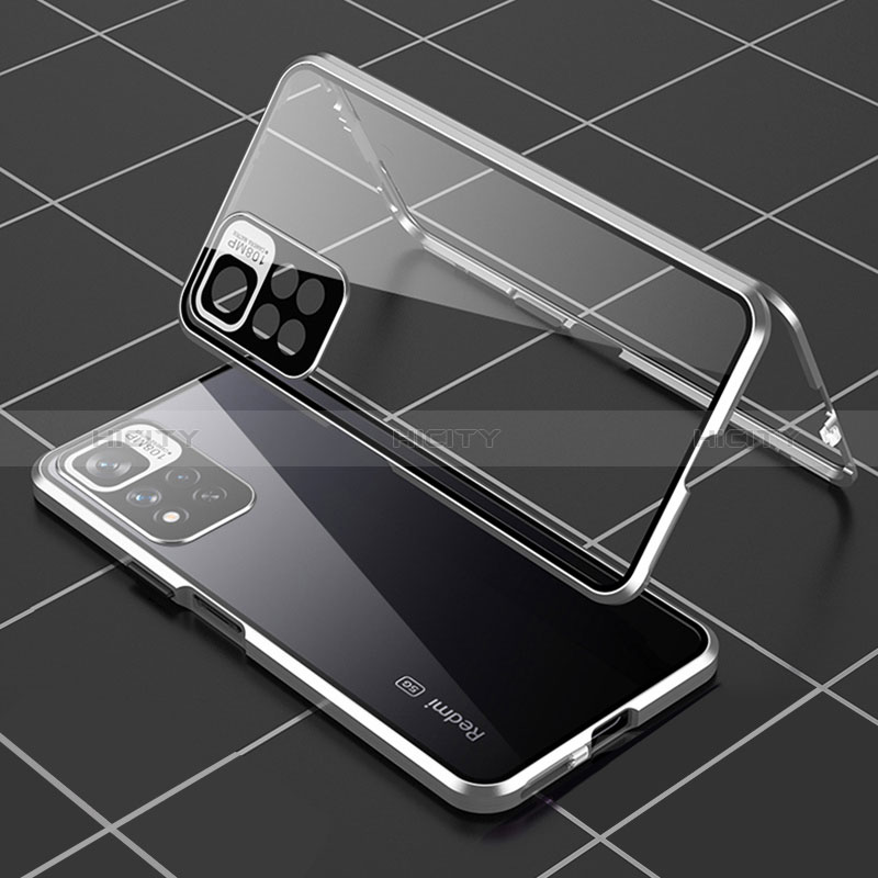 Custodia Lusso Alluminio Laterale Specchio 360 Gradi Cover P01 per Xiaomi Poco X4 NFC Argento