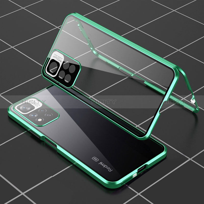 Custodia Lusso Alluminio Laterale Specchio 360 Gradi Cover P01 per Xiaomi Poco X4 NFC Verde