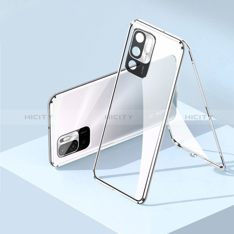 Custodia Lusso Alluminio Laterale Specchio 360 Gradi Cover P01 per Xiaomi Redmi Note 10 5G Argento