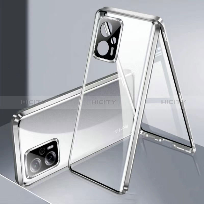 Custodia Lusso Alluminio Laterale Specchio 360 Gradi Cover P01 per Xiaomi Redmi Note 11T Pro 5G Argento