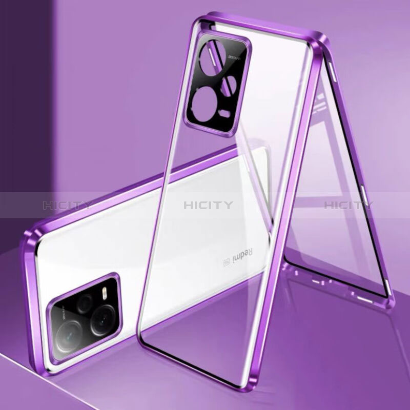 Custodia Lusso Alluminio Laterale Specchio 360 Gradi Cover P01 per Xiaomi Redmi Note 12 Pro+ Plus 5G Viola