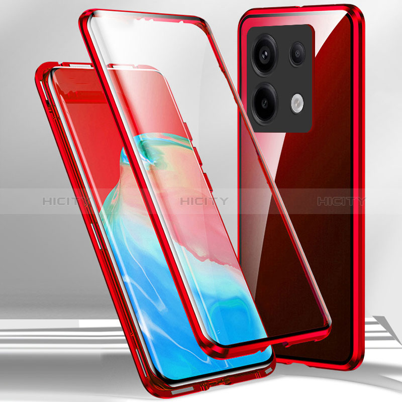 Custodia Lusso Alluminio Laterale Specchio 360 Gradi Cover P01 per Xiaomi Redmi Note 13 Pro 5G Rosso