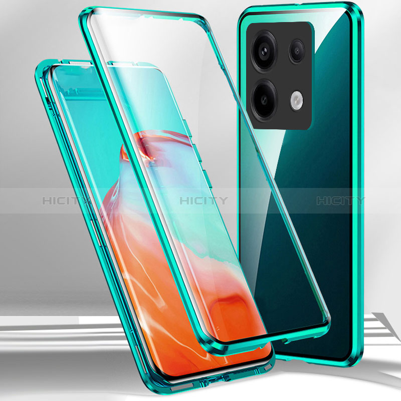 Custodia Lusso Alluminio Laterale Specchio 360 Gradi Cover P01 per Xiaomi Redmi Note 13 Pro 5G Verde