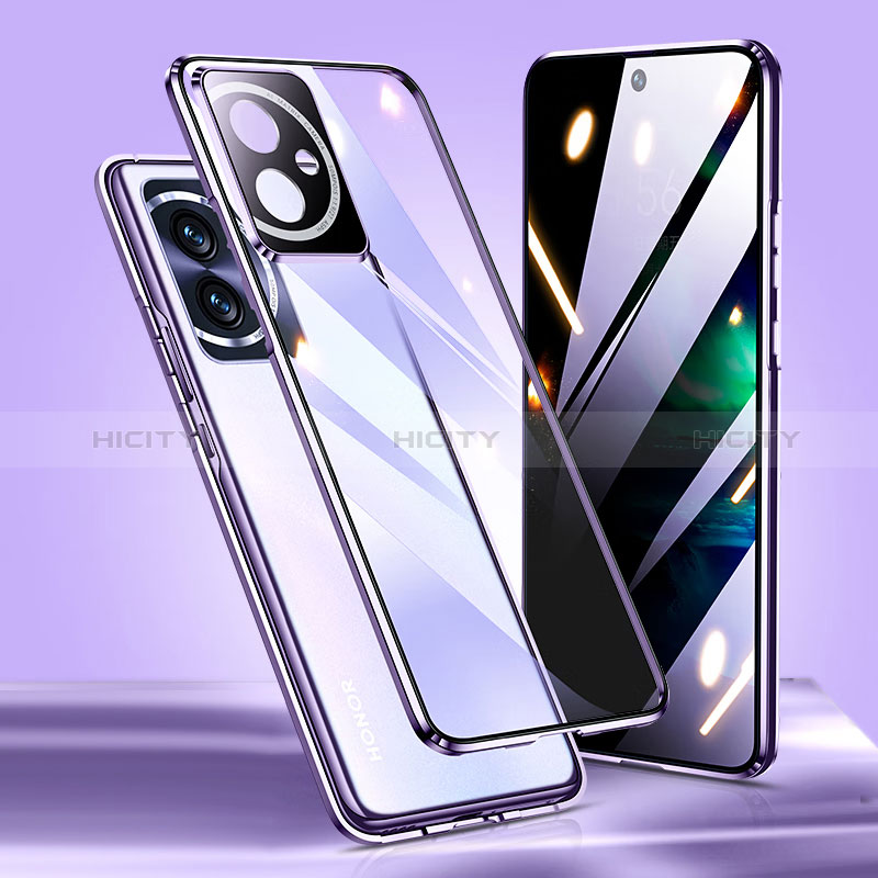 Custodia Lusso Alluminio Laterale Specchio 360 Gradi Cover P02 per Huawei Honor 100 5G Viola