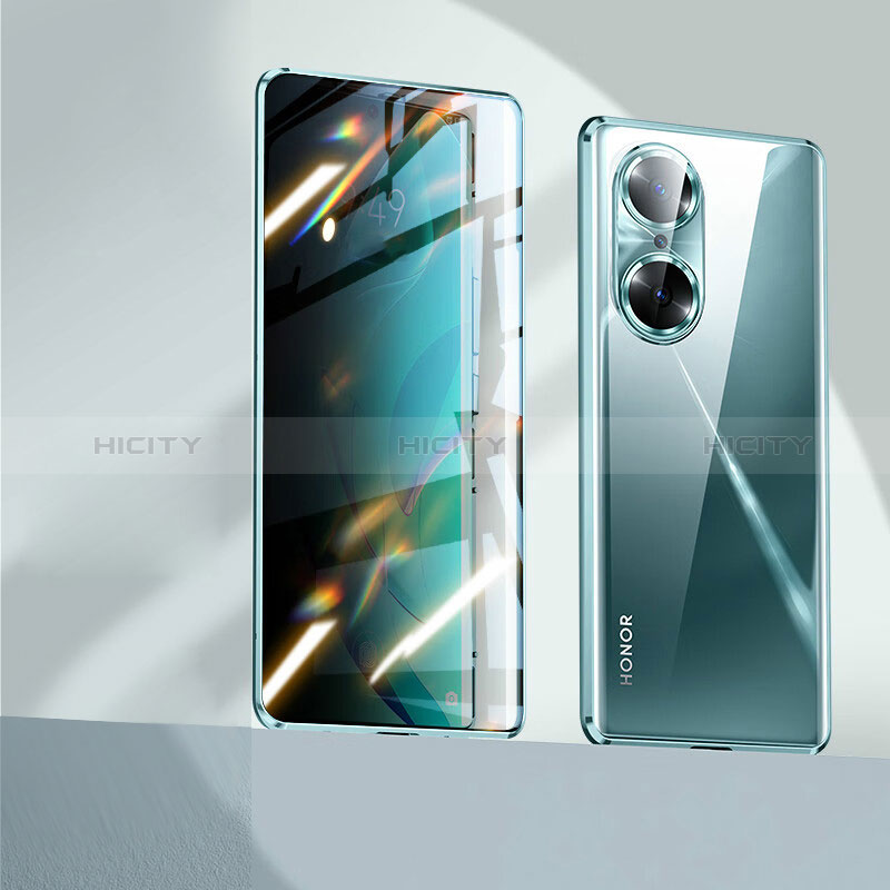 Custodia Lusso Alluminio Laterale Specchio 360 Gradi Cover P02 per Huawei Honor 60 Pro 5G Verde